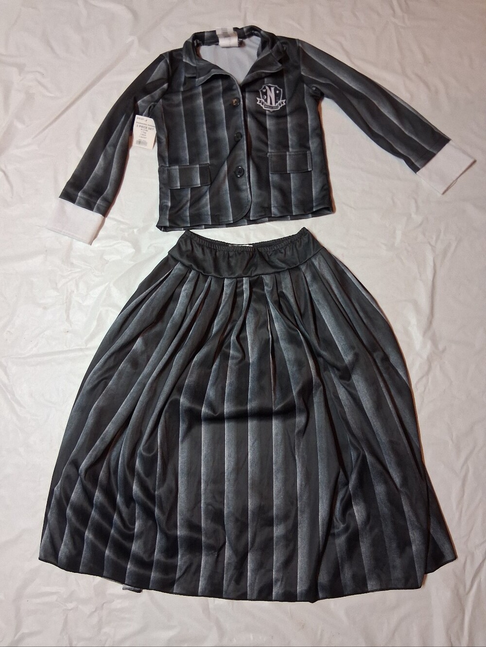 Wednesday Adams Nevermore Invicta Black Striped A-Line Pleated Costume Sz M